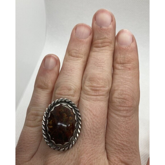 Vintage SW Style Brown Natural Stone Ring Size 6 Sterling Silver 925 Ring 7.8g - Picture 8 of 9
